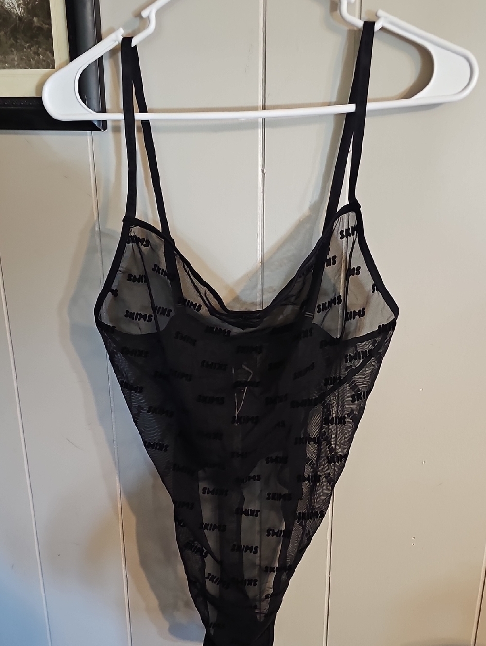 SKIMS Black Sheer Lace Slip Bodysuit
